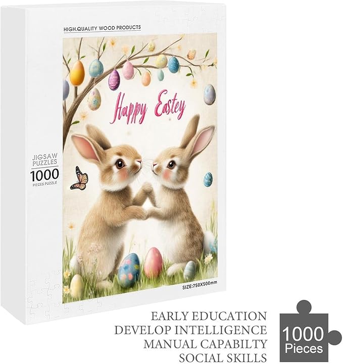 Wooden Puzzle - Easter and The Rabbit Jigsaw Puzzles，Wooden Puzzles for Adults 1000 Pieces Unique Gifts for Wall Art，Challenge Puzzles，Educational Games，Family Puzzles