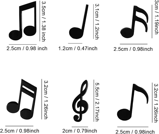 Creative Musical Note Refrigerator Magnets Set of 12 Message Magnet for Whiteboard, Dry Erase Board Decoration Refrigerator (6*White+6*Black)