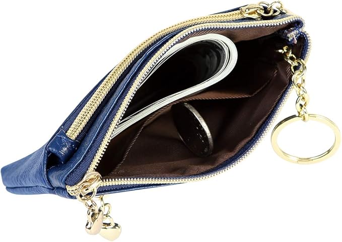 Women's Genuine Leather Coin Purse Zipper Pocket Size Pouch Change Wallet, Royal Blue