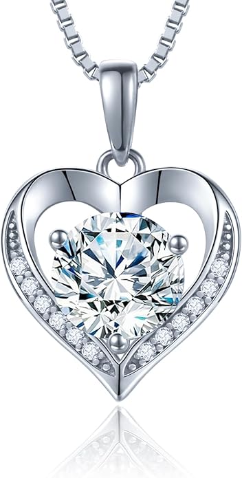Moissanite Necklace for Women 1.0ct D Color, Sterling Silver Heart Necklace, Anniversary Gifts for Women, Making It A Perfect Gift for Your Wife, Girlfriend Mom