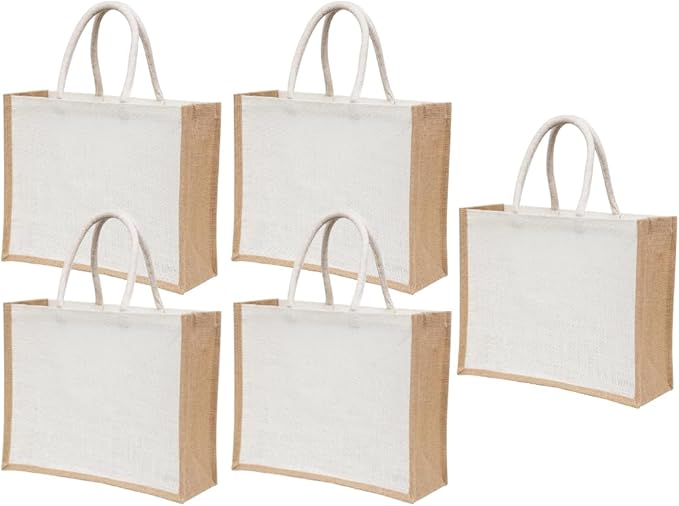 Yogi’s Gift® 5 Pack Burlap Tote Bags with Handles – 15.8"x11.9"x5.9", Eco-Friendly, Reusable Jute Bags for Shopping, Bridesmaids, Groceries & Wedding Gifts