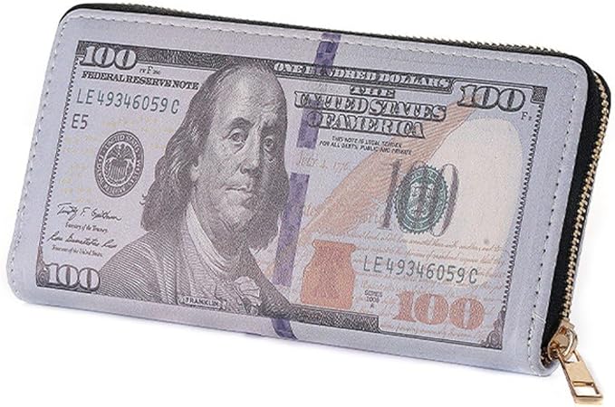 Money Printed Wallet with Zipper Funny Coin Bag Credit Card Holder Cash Storage Purse for Men and Women