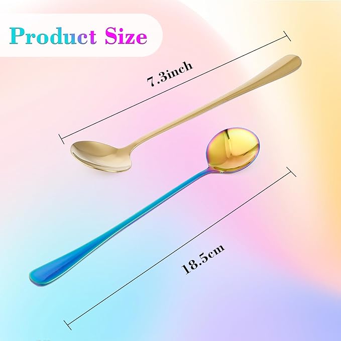 8 Pieces Iced Tea Spoons, 7.3 Inch Long Handle Ice Cream Spoon, Stainless Steel Cocktail Stirring Spoons, Mixing Spoon for Cocktail Stirring Coffee Milkshake Ice Cream