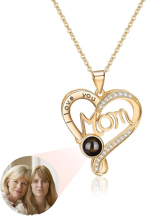 SUPHELPU Personalized Mother's Day Gifts for Mom From Daughter - Custom Photo Necklace With Picture Inside - Projection Necklace for Mom - Memorial Gift