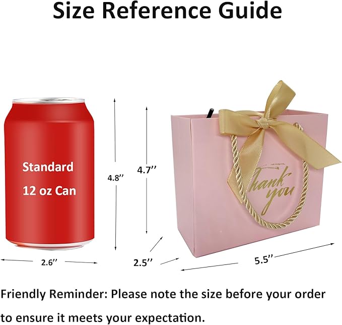 TKSBAG 50Pack Small Thank You Gift Bags With Handles-5.5''x 2.5''x4.7'' Mini Pink Gift Bags Bulk for Baby Shower, Birthday, Wedding, Party Favors