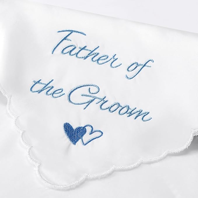 Wedding Handkerchief Something Blue for Bride, Mother Father of the Brides Groom Gifts, Embroidered Happy Tears Cotton Hanky