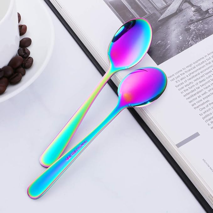 Buyer Star 12 Pieces RainbowTeaspoons 5.5-Inch Mini Coffee Spoons Stainless Steel Sugar Demitasse Espresso Spoons