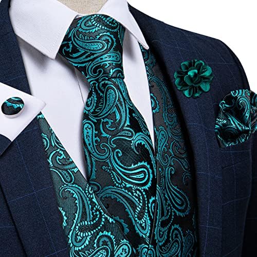 DiBanGu Mens Vest and Tie Set Formal Paisley Waistcoat and Necktie Pocket Square Cufflinks Silk Suit Vest for Tuxedo Wedding - Image 2