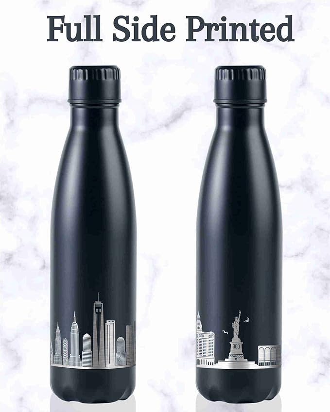 New York City Skyline Gifts, New York City Gifts for NYC Lovers, Skyline Map 17oz/500ml Stainless Steel Insulated Water Bottle, Perfect for Birthday & Christmas