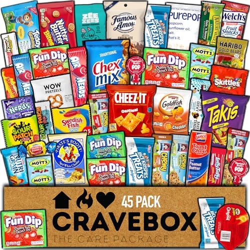 CRAVEBOX Snacks Box Variety Pack Care Package (45 Count) Halloween Treats Gift Basket Adults Kids Grandkids Guys Girls Women Men Boyfriend Birthday Cookies Chips College Student Office by CRAVEBOX