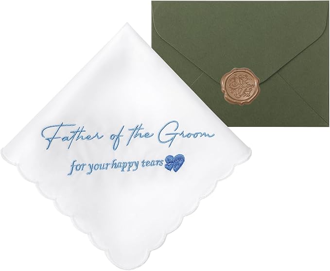 Wedding Handkerchief Something Blue for Bride, Mother Father of the Brides Groom Gifts, Embroidered Happy Tears Cotton Hanky