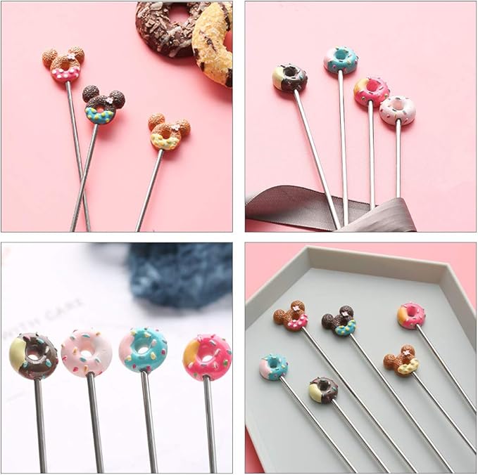 8PCS Stainless Steel Drink Stirrers-Reusable Swizzle Sticks for Cocktail, Coffee, Juice,Wine, Milk, Tea. Donut Shape. (Animal & Donut)