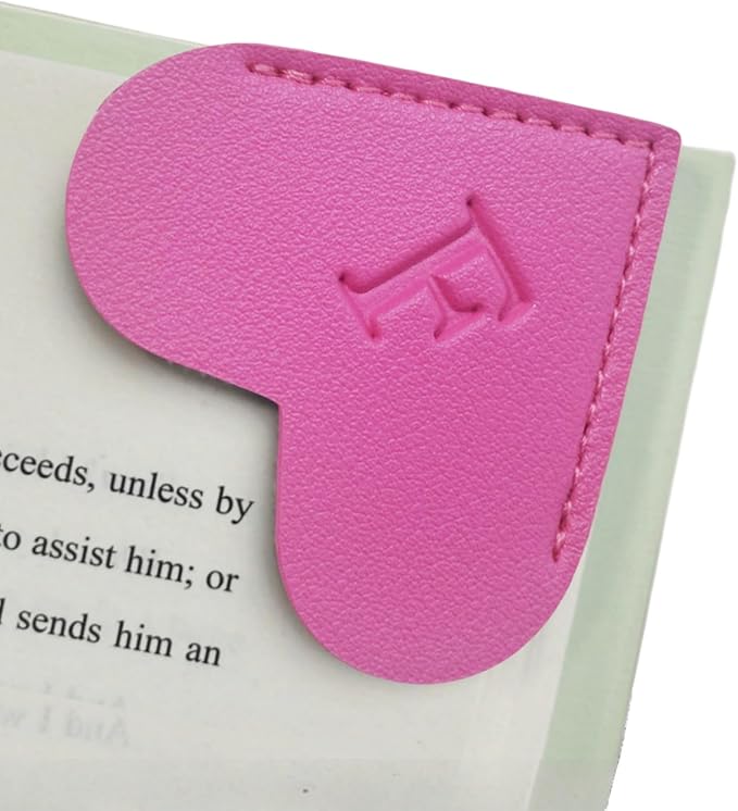 MOTEERLLU Personalized Leather Heart Bookmark with Initials, Handmade, Letter Cute Custom Corner Book Marks for Reading Women, Teachers, Students, Book Lovers, Book Accessories(Rose,F)