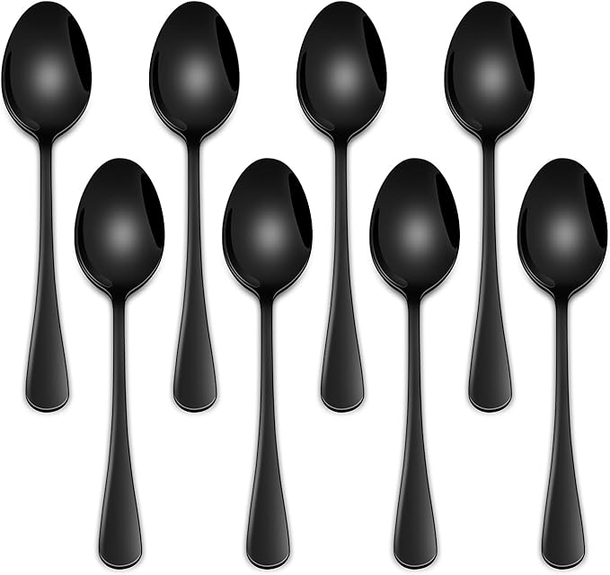 4.7 Inch Coffee & Tea Spoons,8-Piece Black Stainless Steel Espresso Spoon Set,Durable Small Teaspoon,Dishwasher Safe Mini Spoons For Dessert