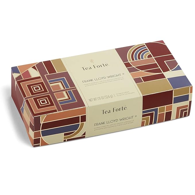Tea Forte Premium Petite Presentation Box Gift Set Sampler, 10 Count, 2 of Each Blend Individually Wrapped Handcrafted Pyramid Infuser Bags, Frank Lloyd Wright Tea