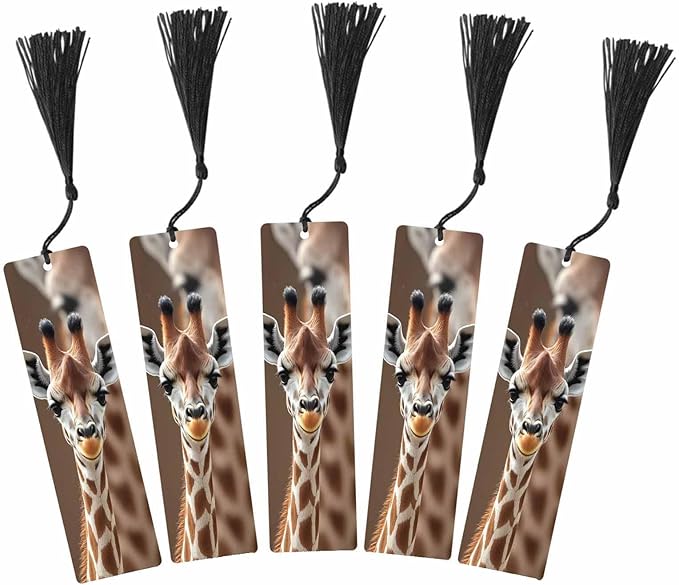 Giraffe Bookmarks 5 Pcs with Tassels Animal Cute Brown Spots Wooden Bookmarks for Reading Women Students Teacher Reader