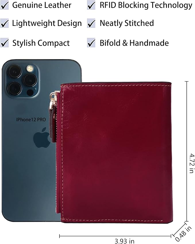 AINIMOER Women's RFID Blocking Leather Small Compact Bi-fold Zipper Pocket Wallet Card Case Purse with id Window