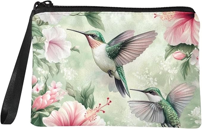 Dolyues Hummingbird Coin Pouch With Zipper Green Kids Coin Purse Trendy Money Change Purse with Portable Wristlet Lightweight Money Bag