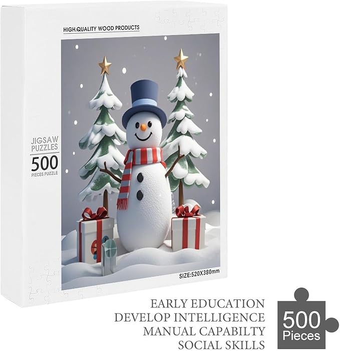 Wooden Puzzles for Adults 500 Pieces, Christmas Winter Snowman, Each Piece is Unique and Perfectly Put Together, are Special Home Decorations, Fun Puzzles, Party Games, Family Toys