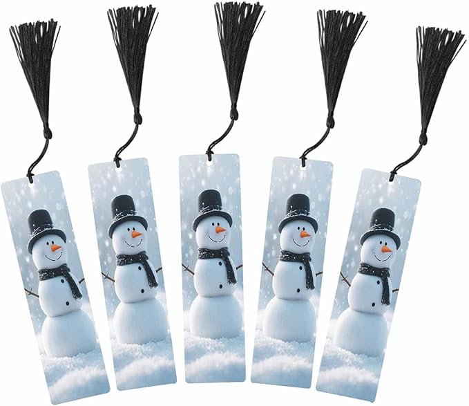 Snowman Bookmarks Set 5 with Tassels Winter Christmas Wooden Bookmarks for Reading Women Men Students Teachers School Supplies
