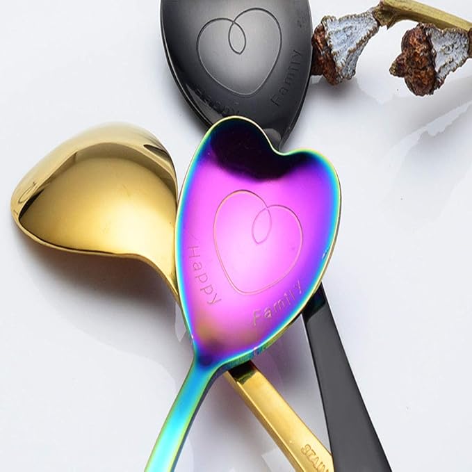 7 Stainless Steel Heart & Dessert Spoons - Rose Gold
