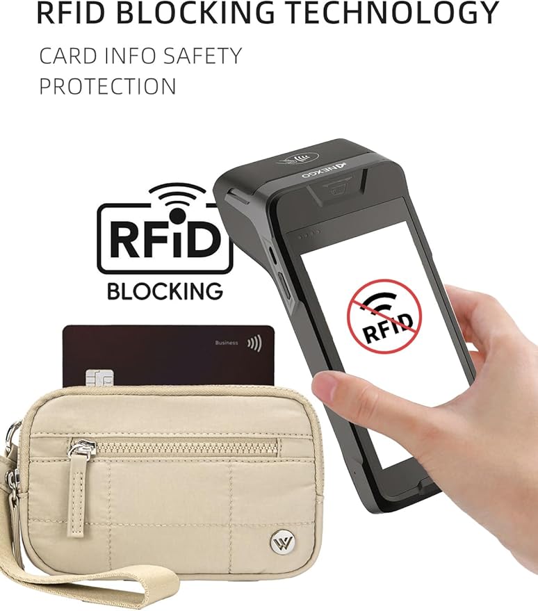 WESTBRONCO Wristlet Wallets for Women Nylon Quilted RFID Wallet with 3 Zipper Purse for Travel