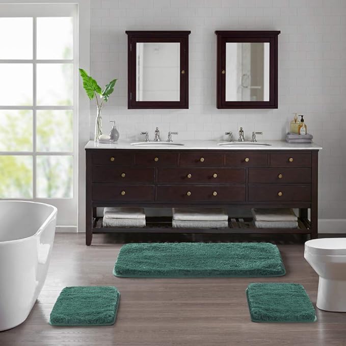 Suchtale Non Slip Bath Mat (16 x 24, Hunter Green) - Soft Microfiber Shaggy Mat, Water Absorbent, Machine Washable, Thick Plush for Shower