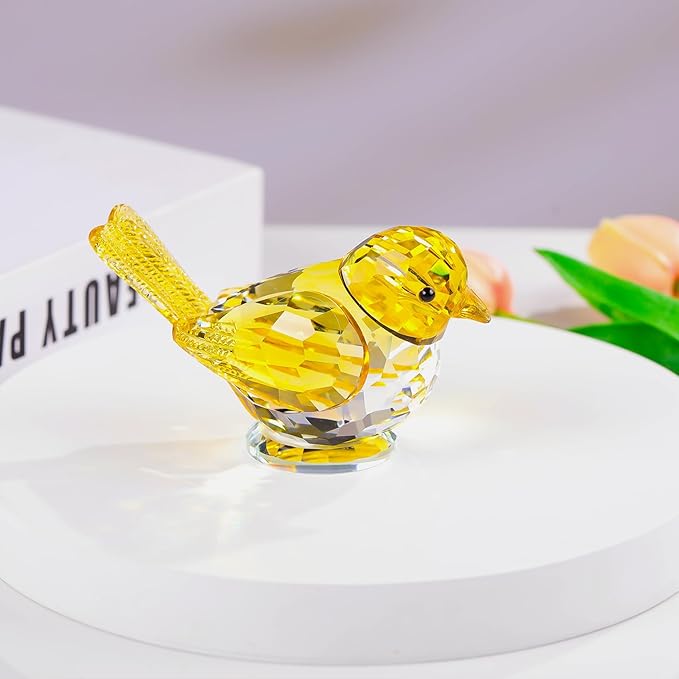 Ornalrist Crystal Yellow Clear Birds Figurines Handmade Collectible Animal Figurines Gifts for Him Son Table Home Decoration Paperweight for Women
