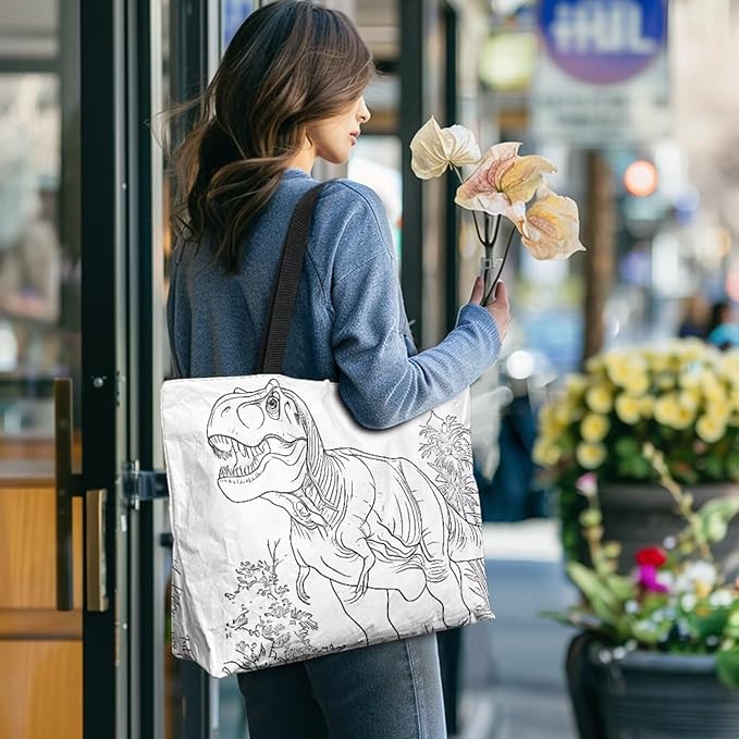 Cartoon Animal Printed DIY Coloring Tote Bag Waterproof Paper Handbags for Women Large Travel Shoulder Bags Purses