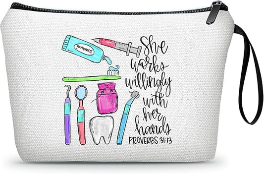 Dental Hygienist Dentist Assistant Teeth Appreciation Thank You Gifts for Female Friend Sister Coworkers Small Cosmetic Makeup Bag Christmas
