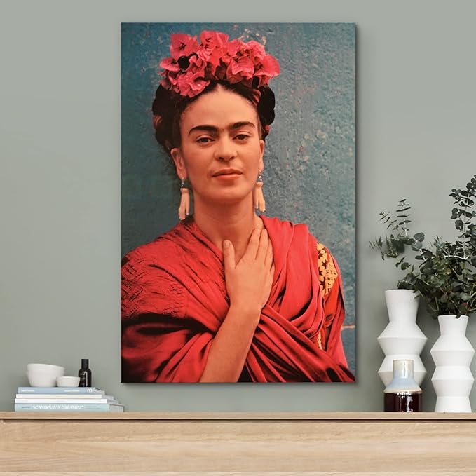 wall26 Canvas Print Wall Art Mexican Master Artist Frida Kahlo in Flower Headpiece Historic Classic Photography Realism Traditional Portrait Vintage Retro for Living Room, Bedroom, Office - 16"x24"