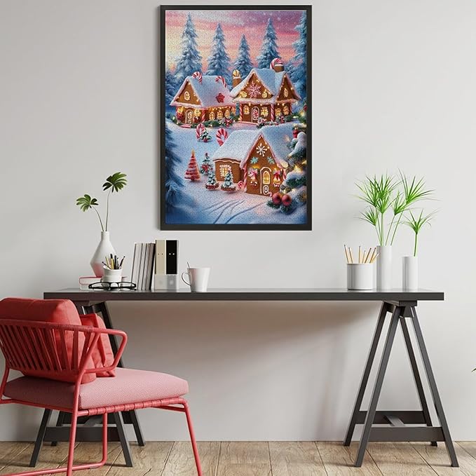 Wooden Puzzle - Christmas Gingerbread House and Candy Jigsaw Puzzles，Wooden Puzzles for Adults 1000 Pieces Challenge Puzzles，Educational Games，Family Puzzles，Unique Gifts for Wall Art