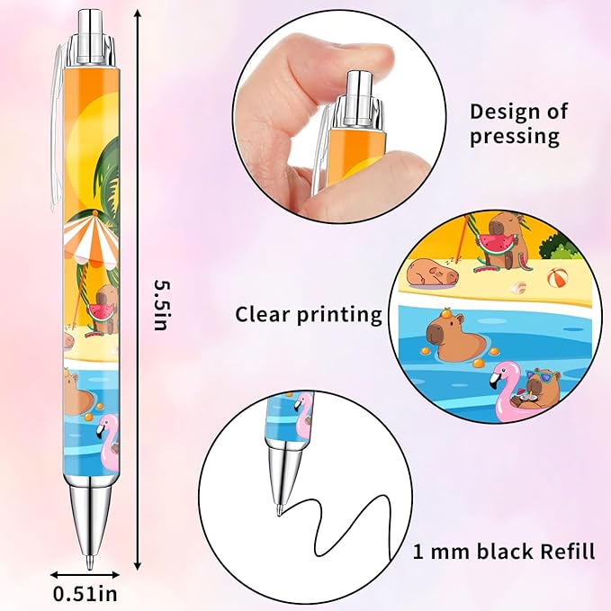 Idealmuzik 8 Pack Capybara Pens – Cute Animal Pens with Unique Capybara Designs, Smooth Writing Ink Pens for School, Office, Journaling