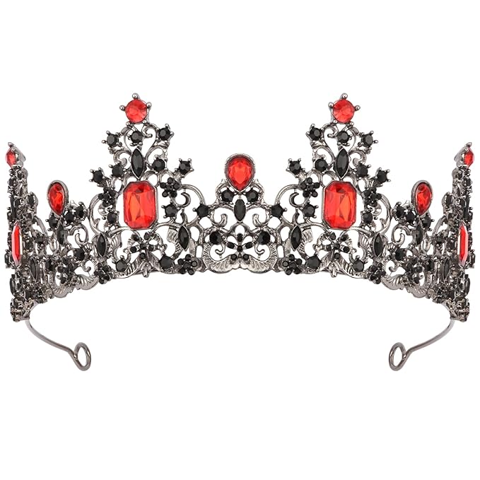 Didder Red and Black Gothic Vampire Queen Crown Birthday Tiara Medieval Renaissance Party Prom Queen Tiaras and Crowns for Women and Girls Halloween Costume Headpiece Hair Accessories