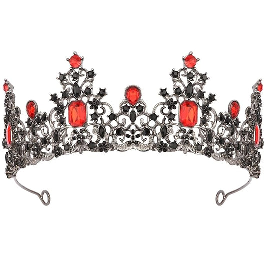 Didder Red and Black Gothic Vampire Queen Crown Birthday Tiara Medieval Renaissance Party Prom Queen Tiaras and Crowns for Women and Girls Halloween Costume Headpiece Hair Accessories