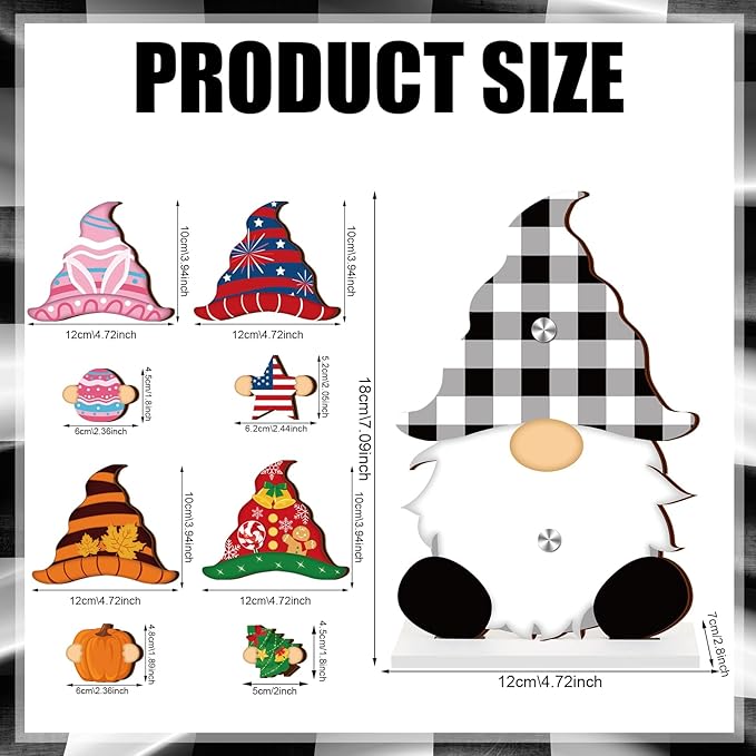 Blulu 34 Pcs Christmas Interchangeable Wooden Gnome Decor DIY Holiday Christmas Seasonal Tiered Tray Decoration Gnomes with Magnet Pieces Welcome Sign for Xmas Holiday Decorations (Stylish)