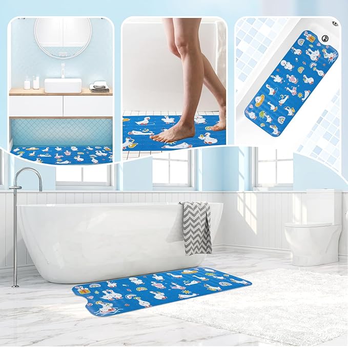 Baby Bath Mat for Tub Non Slip Kids Bathtub Mat Extra Long 40X16 Inch Toddler Bath Tub Shower Mat Anti Slip with Suction Cups & Drain Holes, Machine Washable (Go Ducks)