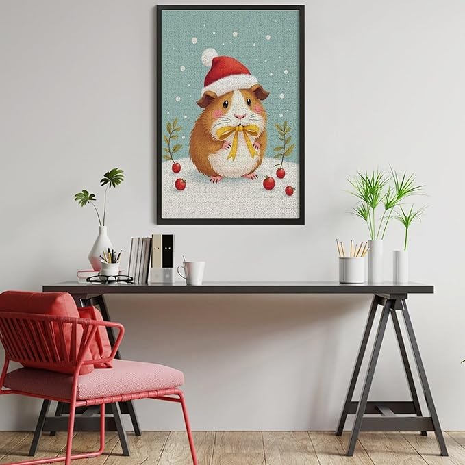 Wooden Puzzle - Hamster Christmas Hat Jigsaw Puzzles，Wooden Puzzles for Adults 1000 Pieces Challenge Puzzles，Educational Games，Family Puzzles，Unique Gifts for Wall Art