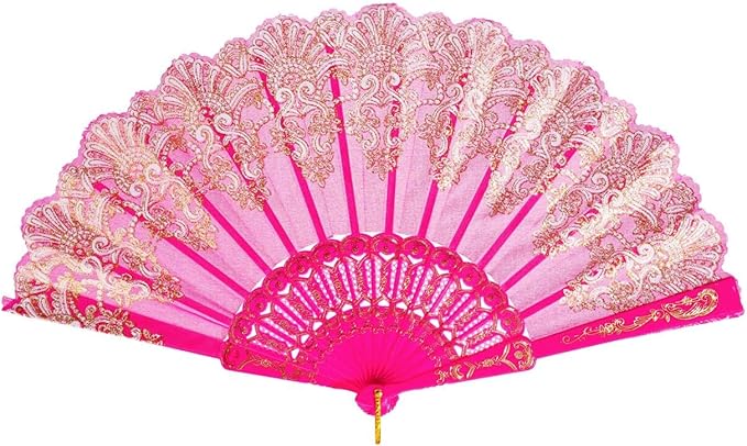 QIRMIZI 30 Pack Folding Handheld Fans,Silk Spanish Fan, Perfect for Weddings, Parties, and Dancing,Deeppink
