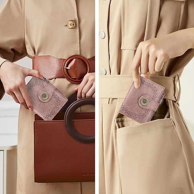 SENDEFN Small Wallets for Women Bifold RFID Blocking Leather Card Holder Compact Wallet with Zipper Coin Pocket