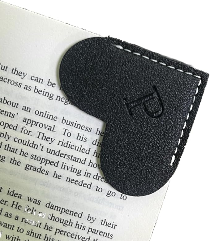 Personalized Leather Book Marks, Heart Bookmark, Unique Cute Handmade Letter Bookmarks Accessories for Reading Women, Teacher, Student, Book Lovers Book Mark Gifts (Black, P)