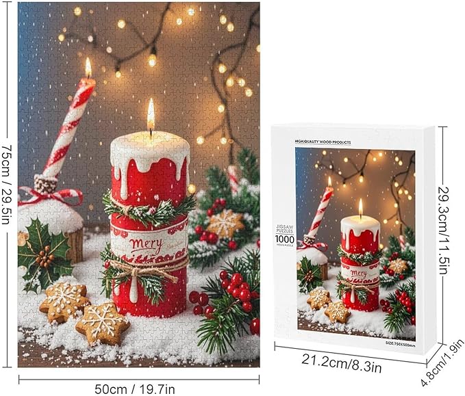 Jigsaw Puzzles for Adults 1000 Piece - Merry Christmas，Christmas Candles Wooden Puzzle，Stress Relief Games，Funny Puzzle，Unique Gifts for Wall Art ，Family Puzzles，Educational Games，Challenge Puzzles