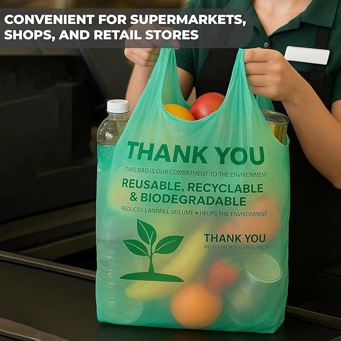 Eco Grocery Bags 100 Pack - Heavy-Duty Plastic Shopping Bags with Reinforced Handles, Durable Retail Carry-Out Bags for Groceries, Takeout, Household Use, Convenience Stores, Markets & Small Business
