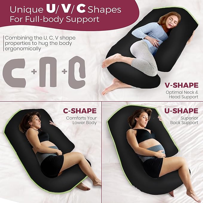 PILLANI Pregnancy Pillows for Sleeping - V C U Shaped Full Body Pillow with Removable Cover, 57inch Cooling Maternity Pillow for Pregnant Women, Support for Back Belly Legs Hip - Pregnancy Must Haves
