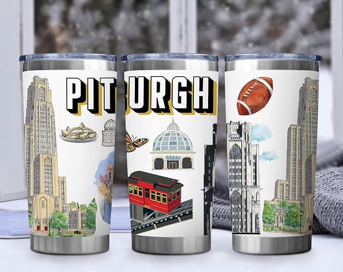 City Tumbler for City Lover,20oz Double Wall Vacuum Insulated Stainless Steel Coffee Cups (Pittsburgh)