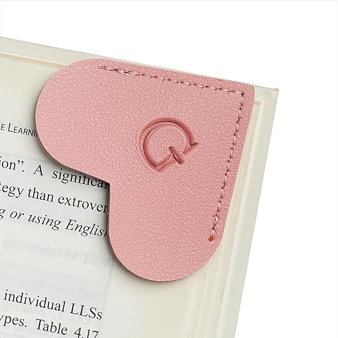MOTEERLLU Personalized Leather Heart Bookmark with Initial, Cute Letters Custom Corner Book Mark for Reading Women, Teacher, Student, Book Lovers Gifts & Accessories(Pink, G)