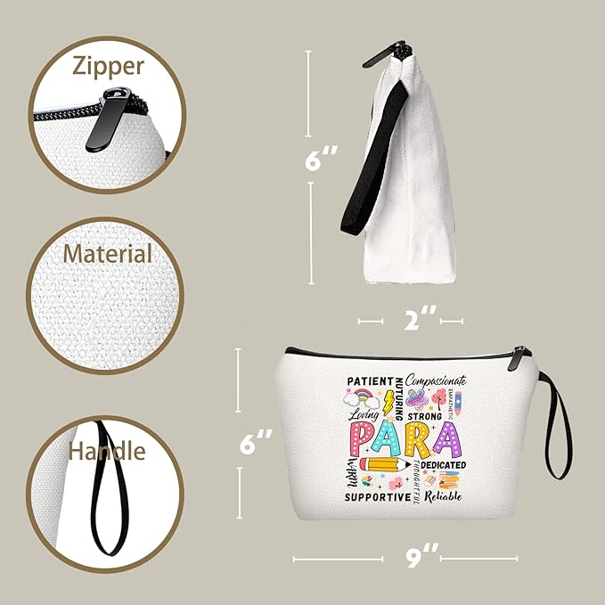 Paraprofessional Para Graduation Appreciation Thank You Funny Birthday Farewell Gifts Small Makeup Cosmetic Bag for Women Female Coworker Friend Assistant Paraeducator from Teacher