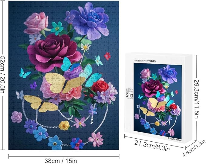 Jigsaw Puzzles for Adults 500 Piece - Butterfly Flowers Themed Wooden Puzzles，Unique Gifts for Wall Art ，Funny Puzzles，Stress Relief Games，Puzzle Games Challenge Puzzles