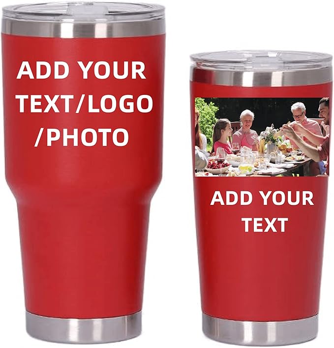 Personalized Photo 20oz 30oz Stainless Steel Tumbler,Custom Coffee Tumbler Cup With Lid And Strawstraw Vacuum Insulated With Text Photo Logo (Red(20oz/30oz))