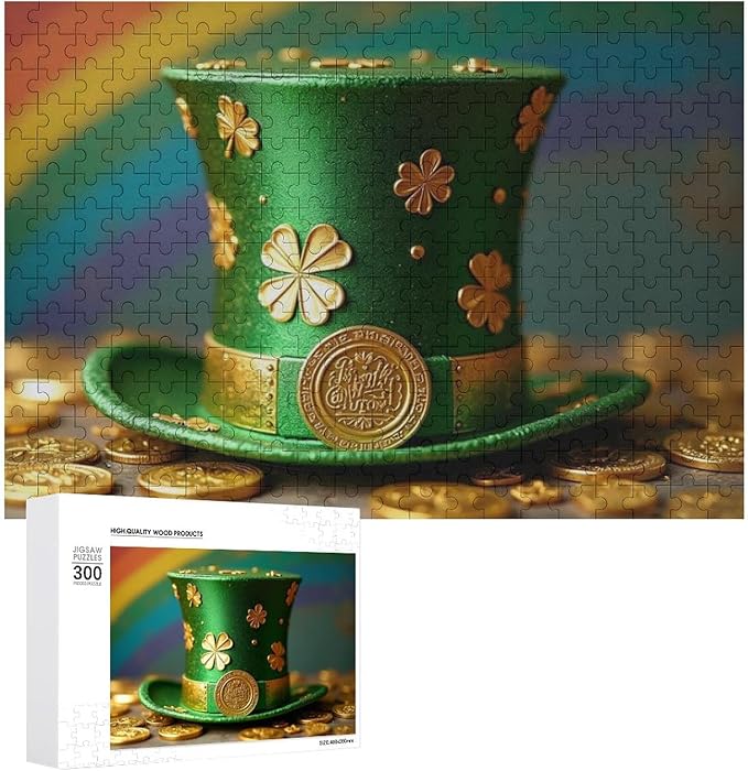 Wooden Puzzle - St Patrick's Day Hat Wooden Puzzles for Adults 300 Pieces Challenge Puzzles，Educational Games，Family Puzzles，Unique Gifts for Wall Art ，Funny Puzzles